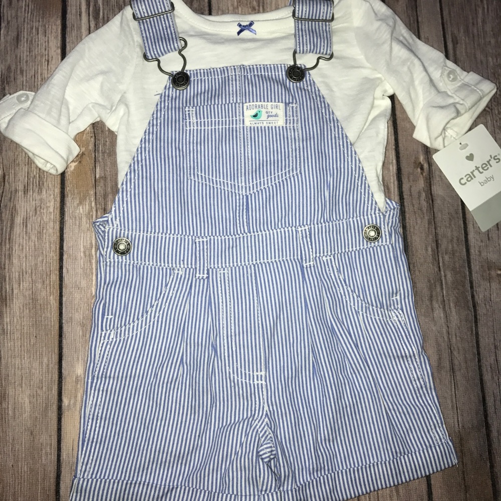 Carters striped overall shorts/shirt 6months NWT